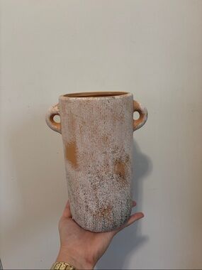 Rustic Whitewashed Tan Ceramic Vase with Handles